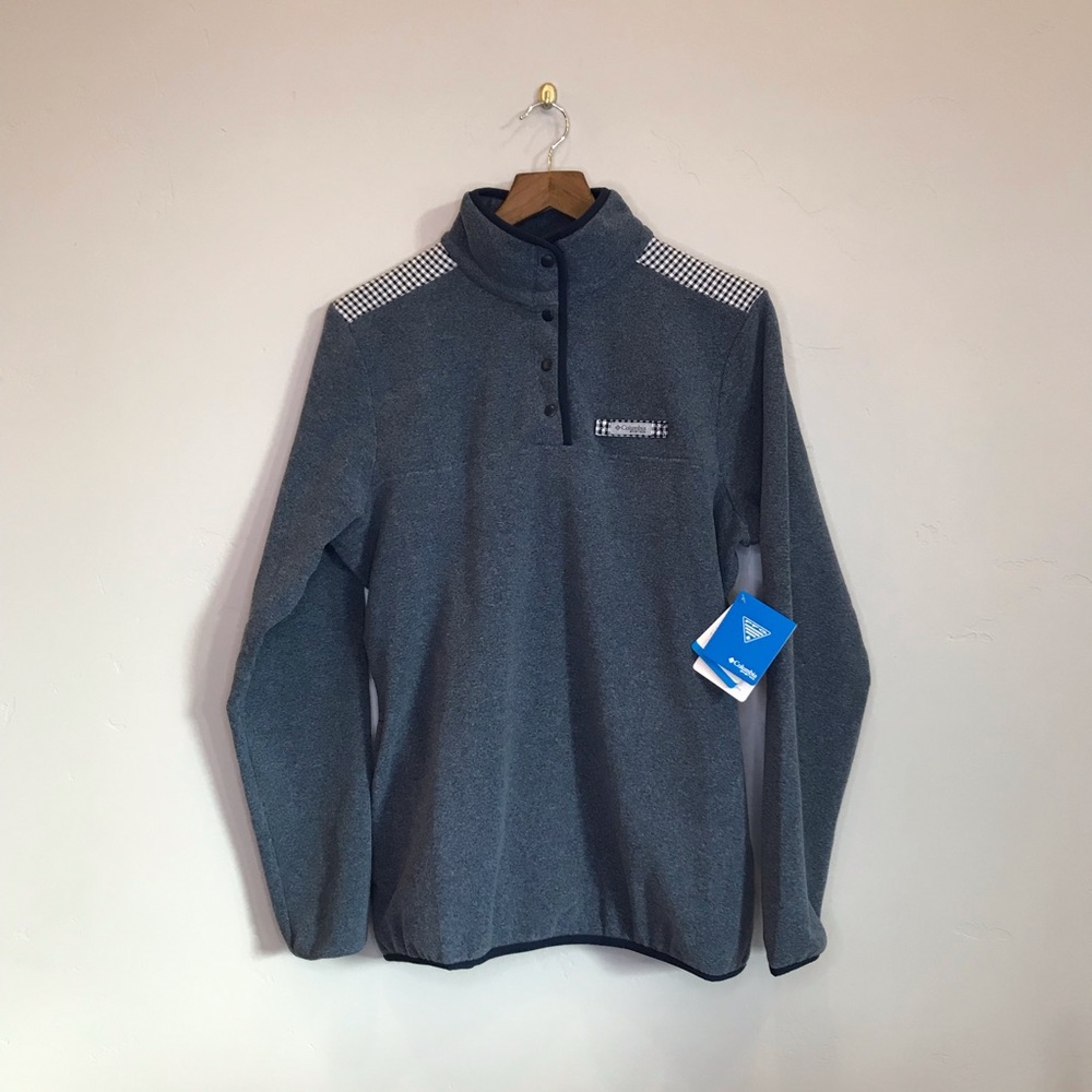COLUMBIA Quarter Snap Pullover Plaid Gingham Seersucker Fleece